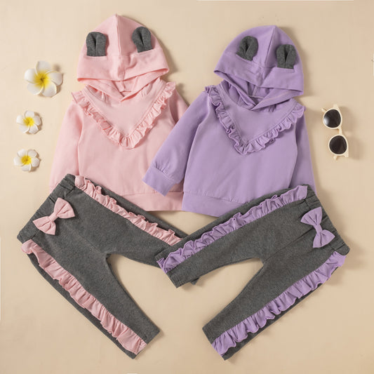 Girls Ruffle Stitching Hooded Suit