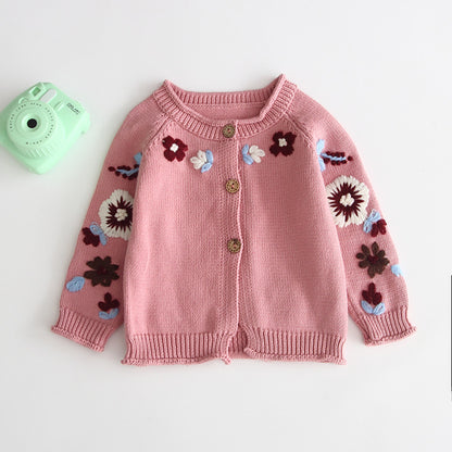 Embroidered cardigan knit sweater