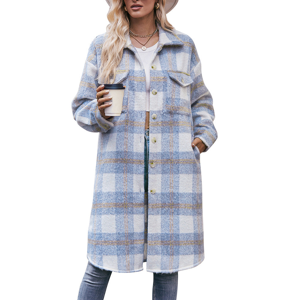 Long-cut Coat Mohair Plaid Coat