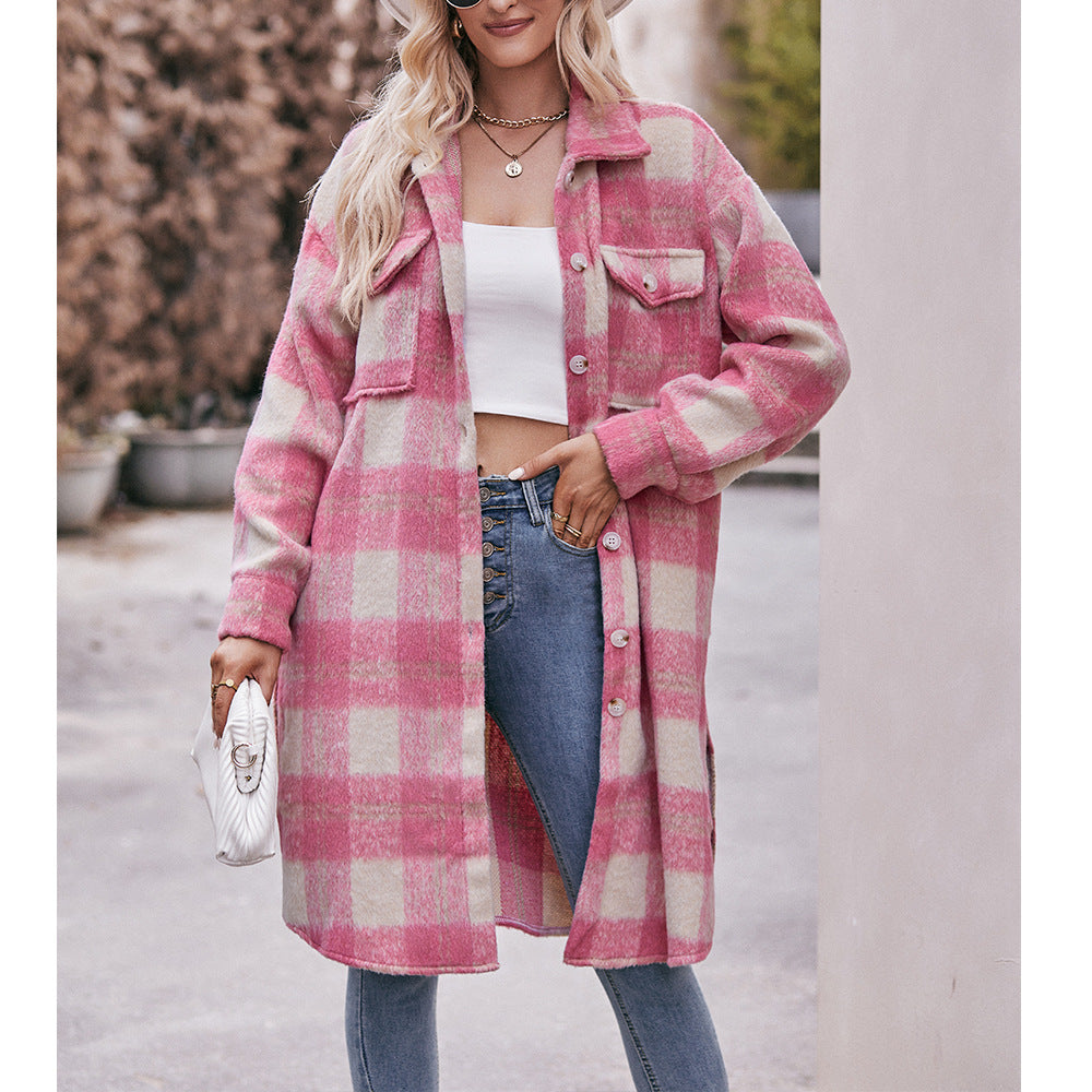 Long-cut Coat Mohair Plaid Coat