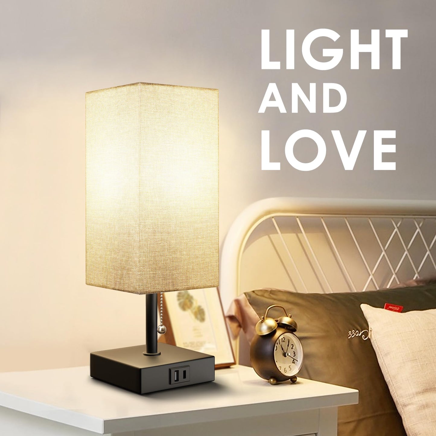 Bedside Table Lamp With 3 Levels Brightness With USB Charging