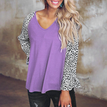 Leopard Print Stitching Casual Top