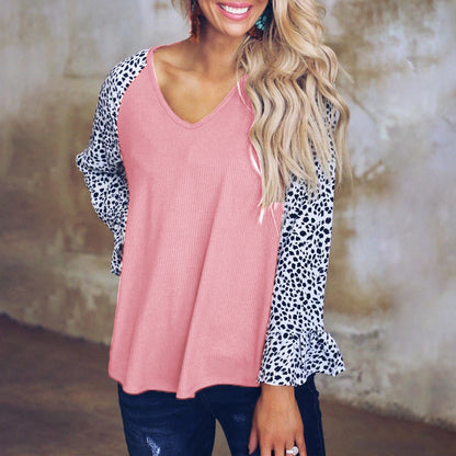 Leopard Print Stitching Casual Top