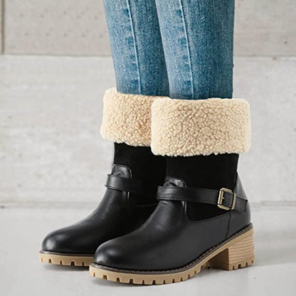 Buckle Chunky HeelWarm Winter Round Toe Western Boots