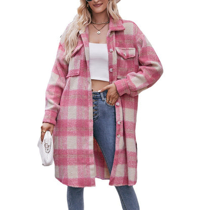 Long-cut Coat Mohair Plaid Coat