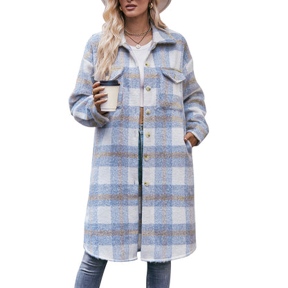 Long-cut Coat Mohair Plaid Coat