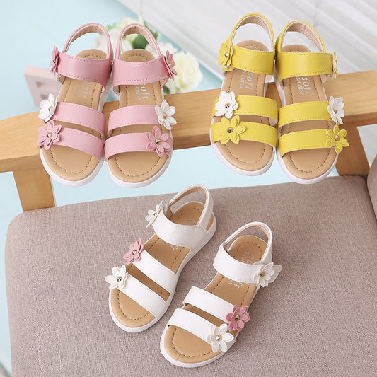 Childrens Flat Flower Sandals In 3 Different Colour's