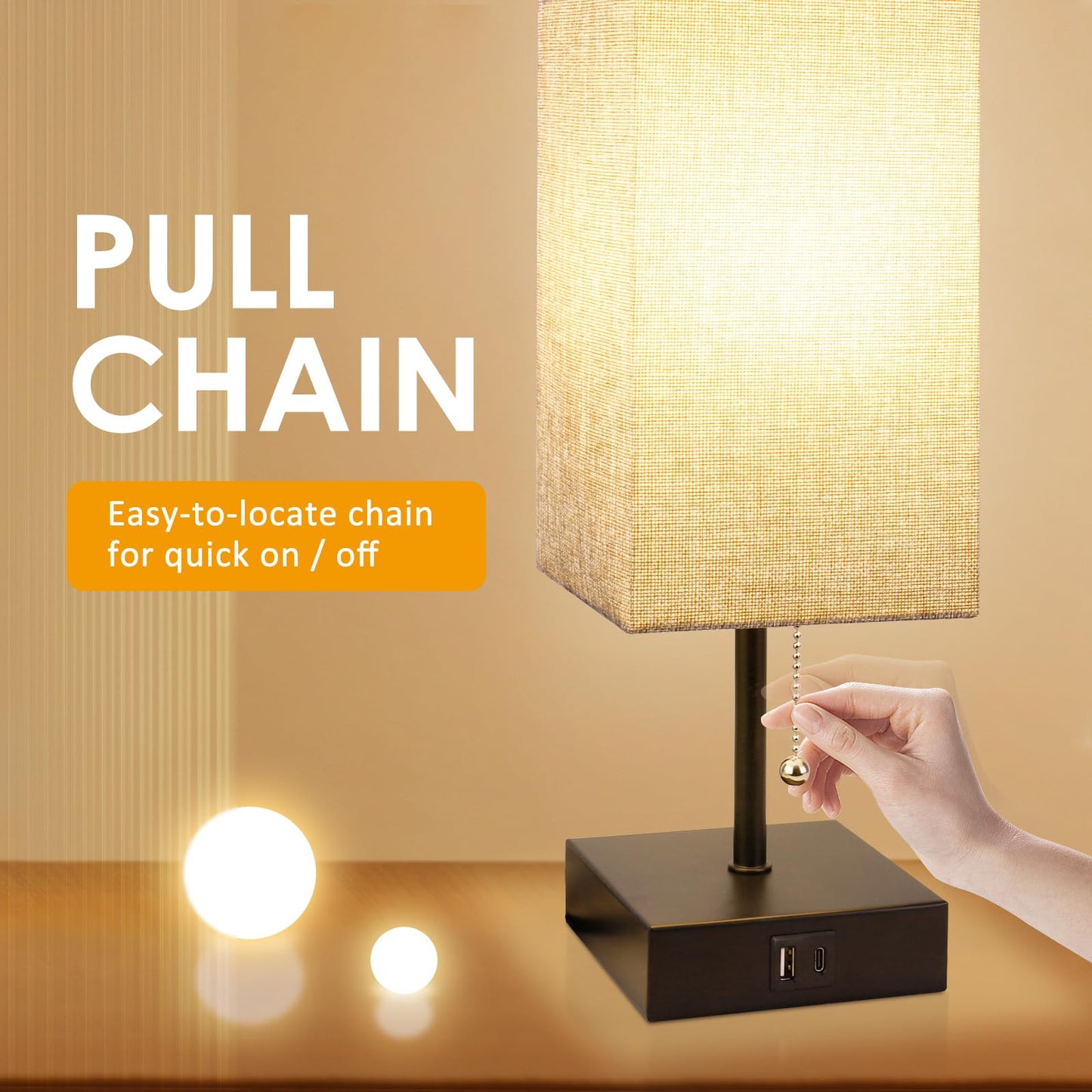 Bedside Table Lamp With 3 Levels Brightness With USB Charging