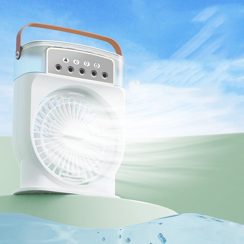 Portable USB Air Conditioner Cooling Fan With 5 Sprays 7 Colour Light 600ML Water Tank