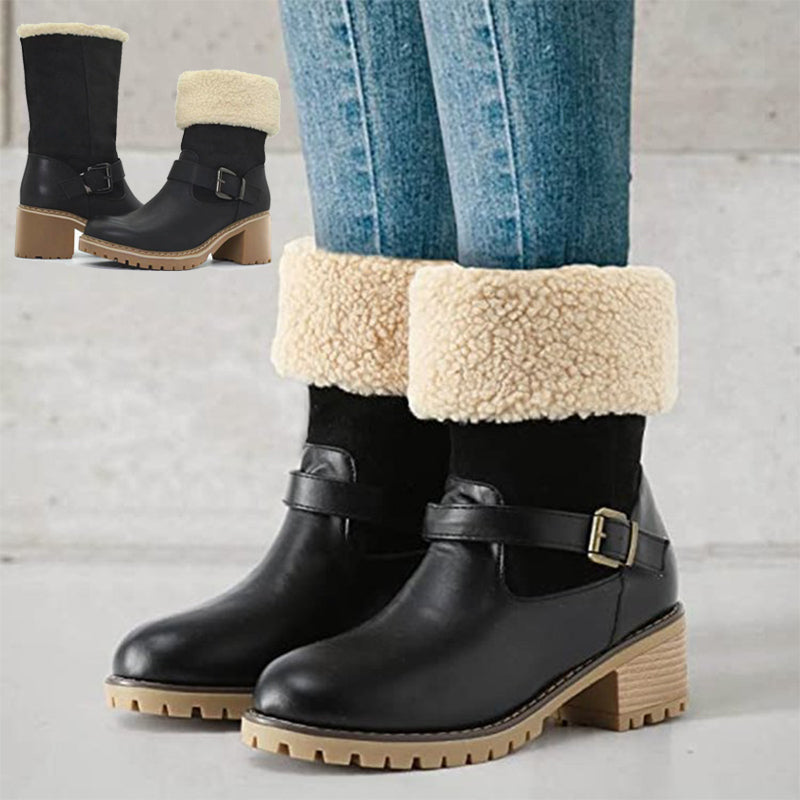 Buckle Chunky HeelWarm Winter Round Toe Western Boots