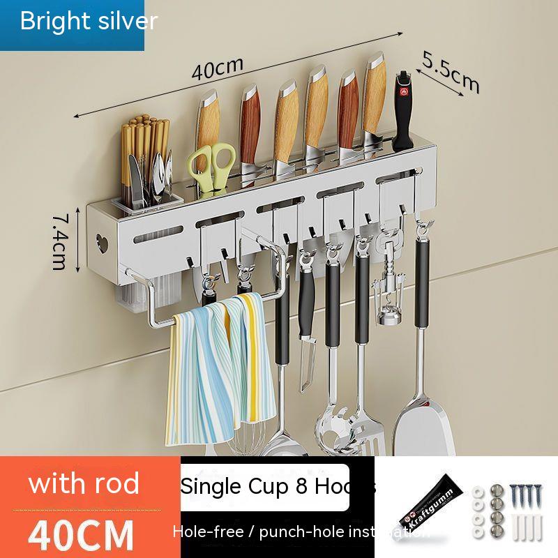 Kitchen Stainless Steel Knife Holder Punch-free Chopstick Canister Storage Hook Rack