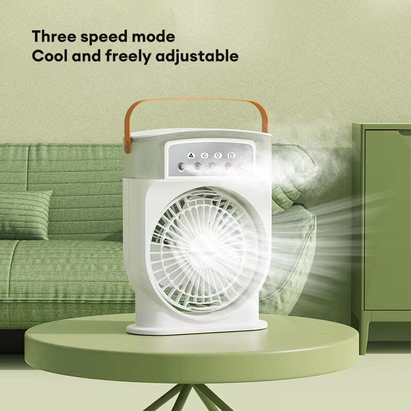 Portable USB Air Conditioner Cooling Fan With 5 Sprays 7 Colour Light 600ML Water Tank