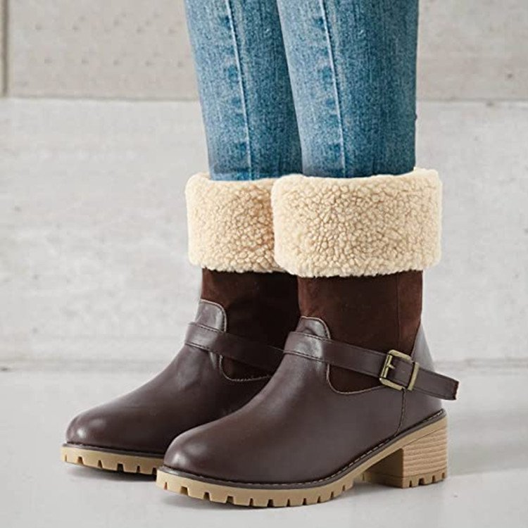 Buckle Chunky HeelWarm Winter Round Toe Western Boots