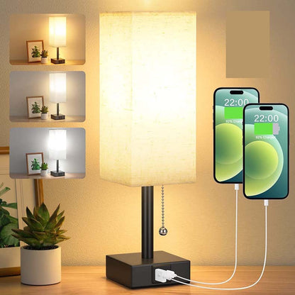 Bedside Table Lamp With 3 Levels Brightness With USB Charging