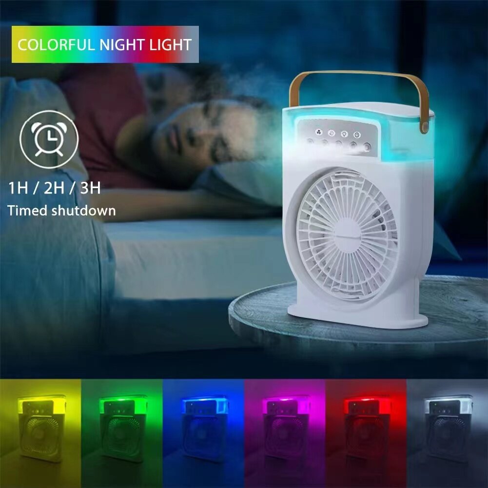 Portable USB Air Conditioner Cooling Fan With 5 Sprays 7 Colour Light 600ML Water Tank