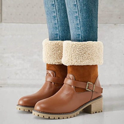 Buckle Chunky HeelWarm Winter Round Toe Western Boots