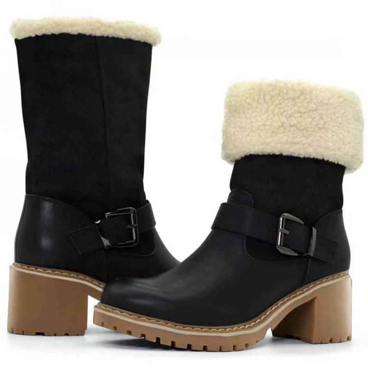 Buckle Chunky HeelWarm Winter Round Toe Western Boots