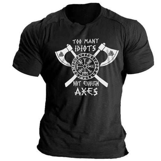 Viking Double Axe Digital Printing Casual Round Neck Short Sleeves