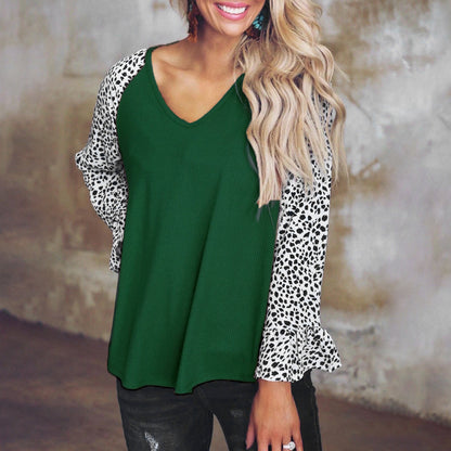 Leopard Print Stitching Casual Top