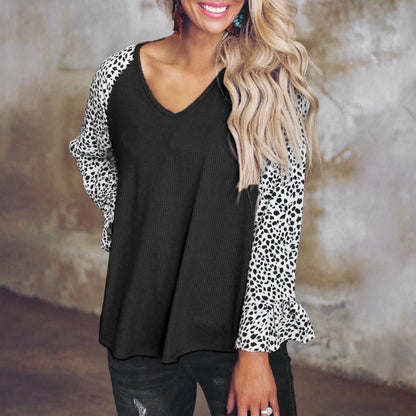 Leopard Print Stitching Casual Top